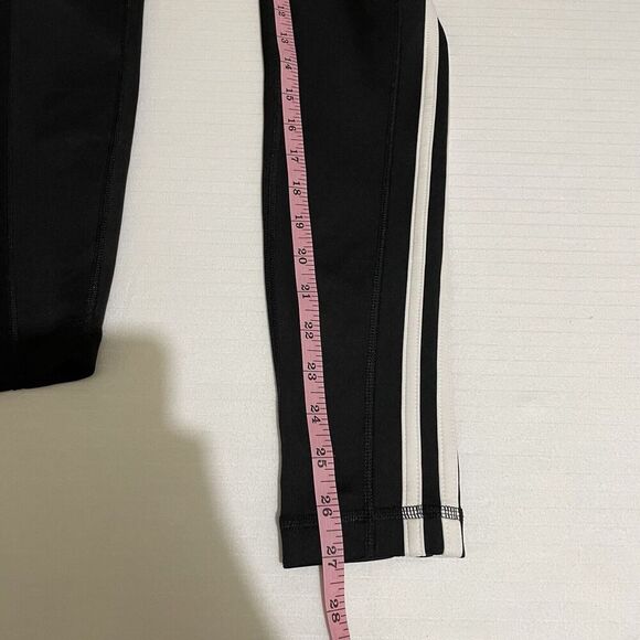 Women's Adidas Black White 3 Stripe Leggings Full Length Small Athleisure Track - Picture 7 of 9